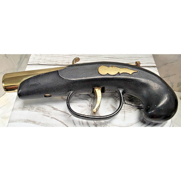 Gun Pistol Lighter Flintlock Table Lighter Cigarette, Novelty with Wood Stand - Picture 5 of 15